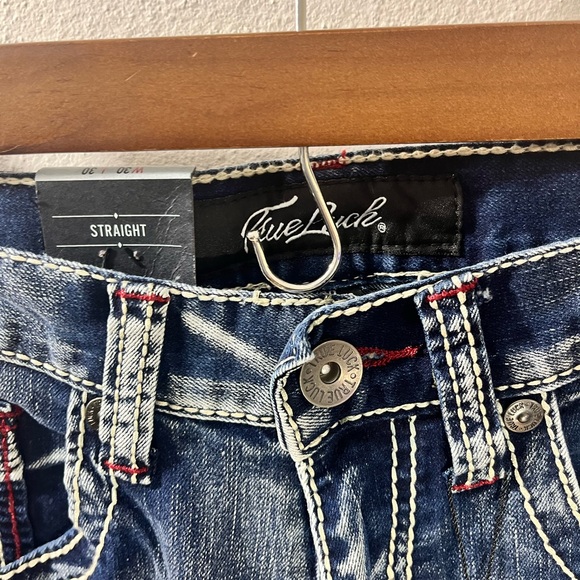 True Luck Men`s Jeans Straight Medium Wash S 30x30 NWT $60 Embroidered - Picture 4 of 8